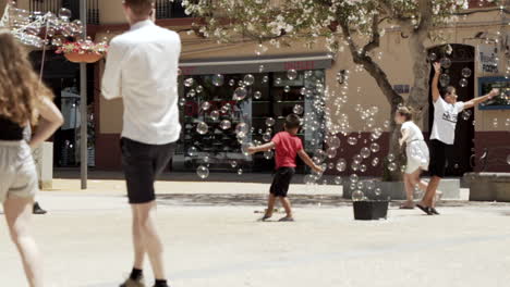 Slow-motion-shot-of-a-soap-bubble-entertainer-in-Ibiza-City