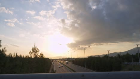 Tilt-shot-of-national-highway-of-Greece-,taken-from-Varympompi-bridge-intersection-on-a-cloudy-day