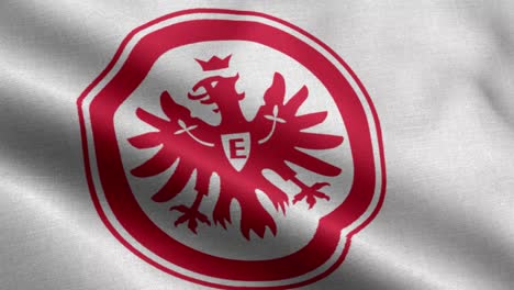 Weiße-4K-Nahaufnahme-Animierte-Schleife-Einer-Wehenden-Flagge-Der-Fußball-Bundesligamannschaft-Eintracht-Frankfurt