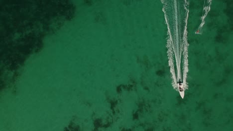 Aerial-shot-of-a-water-skier