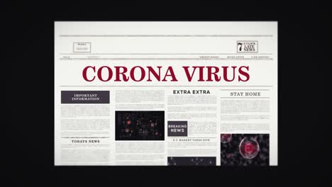 Rotierende-Corona-Schlagzeile-Auf-Einer-Zeitung-Auf-Schwarz