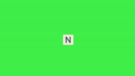 Letter-N-scrabble-slide-from-left-to-right-side-on-green-screen,-letter-N-green-background