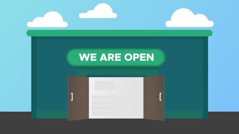 Reopening-shop-with-We-Are-Open-sign-at-store-front-exterior-reduce-Covid-restrictions