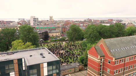 Aerial-reveal-of-the-second-Black-Lives-Matter-protest-in-Hull-showing-social-distancing-due-to-the-Covid-19-Pandemic