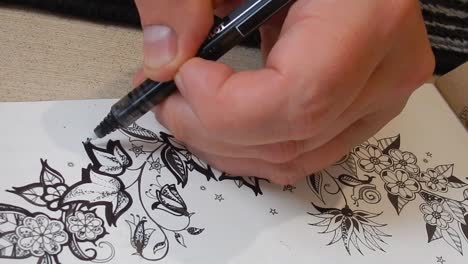 Handzeichnung-Angstgrafik-Entspannende-Blumenkunst-Design-Buchillustration