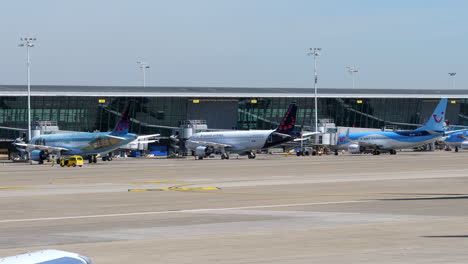 Grounded-Airplanes-From-International-and-Intercontinental-Flights-at-Brussels-Airport-During-Coronavirus-Lockdown-and-Traveling-Ban,-Static-Shot