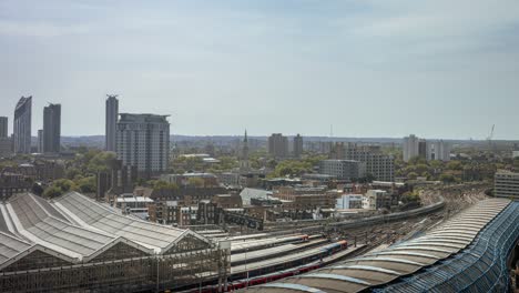 Waterloo-train-station-with-trains-aerial-time-lapse