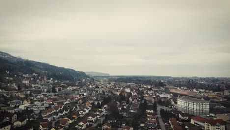 Drone-descending-at-a-little-village-in-the-eastern-part-of-Switzerland