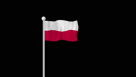 Polnische-Flagge-Am-Fahnenmast-Winkt-Im-Wind-Mit-Schwarzem-Hintergrund