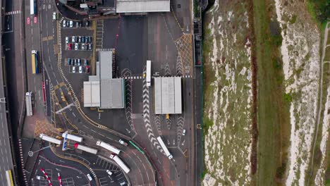 top-down-Aerial-shot-of-trucks-queueing-to-leave-the-UK-at-dover-to-calais-harbour-brexit