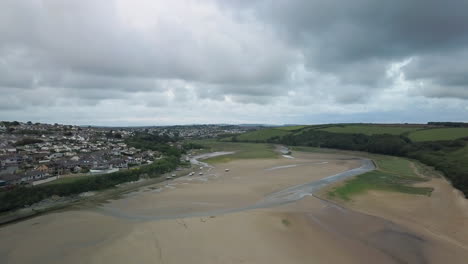 Populated-Cornish-Town-Of-Newquay-United-Kingdom-By-The-Gannel-River---aerial-shot