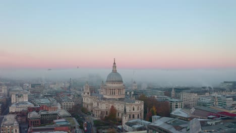 Circling-establishing-drone-shot-of-St-Pauls-Cathedral-London-at-sunrise