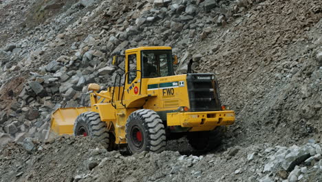 Two-Bulldozers-Clearing-Up-The-Affected-Highway-Of-Karakoram-In-Area-Of-Dasu,-Pakistan