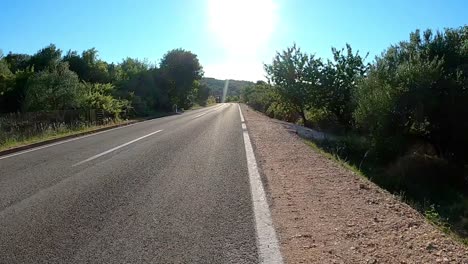 Cycling-Downhill-in-Mediterranean-Landscape,-Bike-Plate
