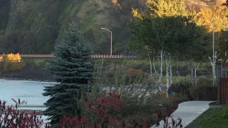 Columbia-River-Gorge-highway-traffic-view-from-riverside-ornamental-garden
