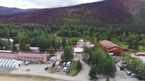 4K-Drone-Video-of-Chena-Hot-Springs-Resort-near-Fairbanks,-Alaska-in-Summer