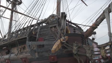 Vessel-pirate-ship-Neptune-attraction-in-Genoa-Old-Port-in-Liguria,-Italy