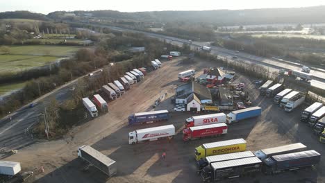 Truck-,-Lorry-transport-cafe-and-parking-Essex-M25-Aerial-4k