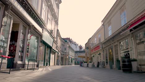 Covid-Lockdown-in-Austria---Baden-near-Vienna---Closed-Shops-and-empty-streets