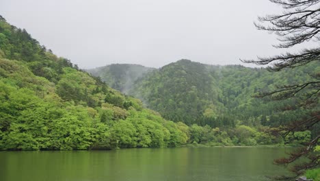 Lake-on-mountainside-of-Mt-Daisen,-Tottori-Japan