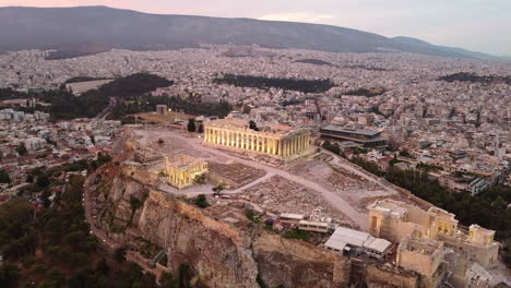 Historical-Landmarks-On-Rocky-Outcrop-Overlooking-City-Of-Athens-In-Greece