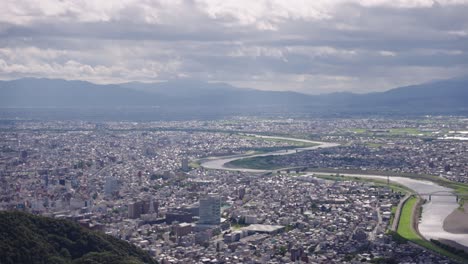 Gifu-landscape,-looking-over-city-and-Nagara-river-in-Japan
