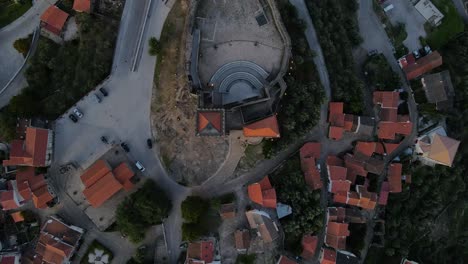 Drone-flies-over-Belmonte-Castle-like-a-satellite-with-a-bird's-eye-view