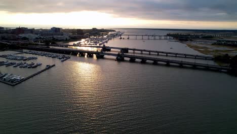 sunrise-pullout-aerial-from-the-ashley-river-bridges-in-charleston-sc,-south-carolina