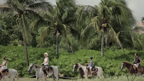 Caucasian-Family-Horse-Back-Riding-on-an-Island