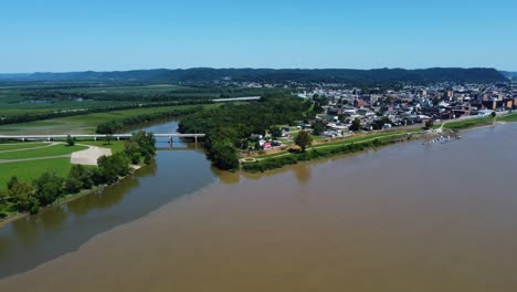 The-confluence-of-the-Scioto-River-and-Ohio-River-at-Portsmouth,-Ohio,-aerial-drone