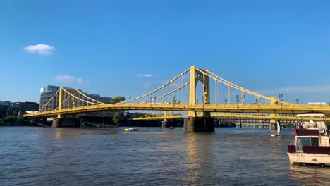 Panoramic-view-of-Andy-Warhol-Bridge-with-Allegheny-river-on-a-sunny-day-in-summer-Pittsburgh-downtown