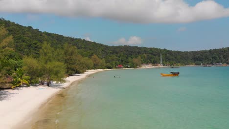 Koh-Rong-island-is-popular-tourist-destination-in-Cambodia,-beach-aerial-drone-view