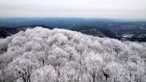 aerial-push-up-over-rime-ice-and-hard-rime-on-trees-to-reveal-blue-ridge-mountain-range-near-blowing-rock-and-boone-nc,-north-carolina