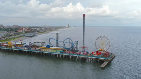 Aerial-view-of-Pier-off-the-coastal-area-of-Galveston-Island-Texas