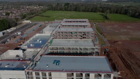 New-School-Construction-Building-Site-UK-Large-Steel-Frame-Aerial-View-Fly-Over