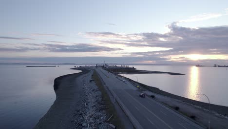 Aerial-sunset-view-of-Vancouver-Canada-Tsawwassen-Ferry-Terminal,-British-Columbia