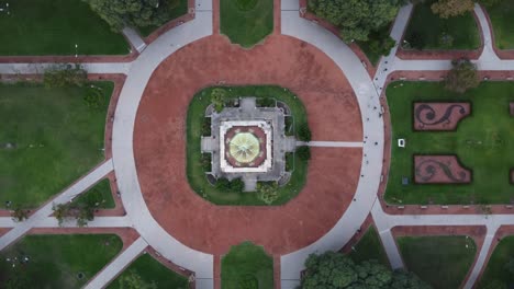 Aerial-top-down-of-clock-tower-and-square-in-front-of-Retiro-Station-in-Buenos-Aires---Straight-down-view,4K