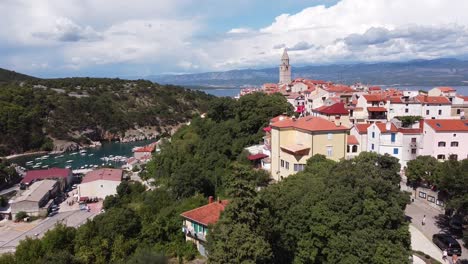 Vrbnik,-Krk-Island,-Croatia---Aerial-Drone-View-of-the-Picturesque-Town
