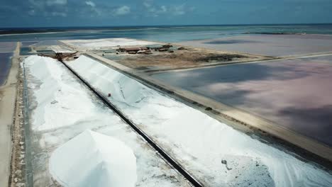 Beautiful-aerial-view-of-the-Salt-Pans-of-Bonaire,-the-Dutch-Caribbean,-in-South-America