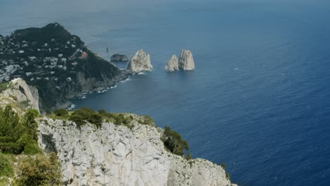 Beautiful-view-of-the-Faraglioni-in-Capri-in-Italy-from-the-highest-point-of-the-island,-the-Monte-Solaro