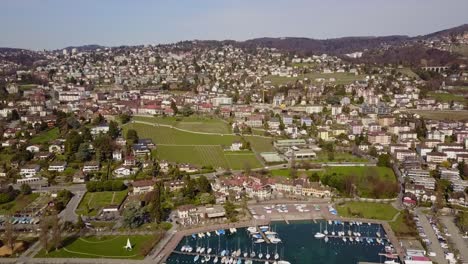Drone-view-of-Pully-and-its-port-on-Lake-Geneva