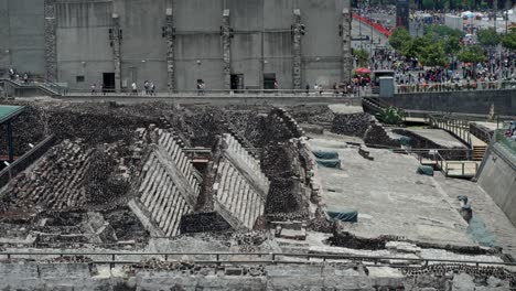 High-Angle-View-Of-Fragment-of-Templo-Mayor-de-Mexico-Pyramid,-Tenochtitlan