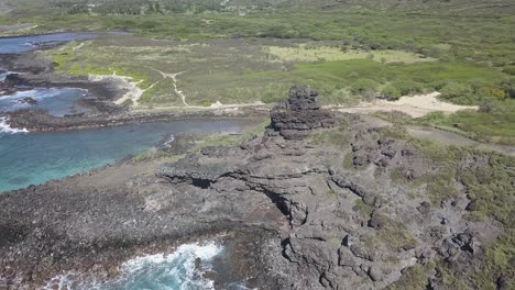 Aerial-view-of-Pele's-chair-overlooking-the-sea-from-bluff-in-Oahu-1