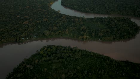 Top-View-Of-Tropical-Nature-Trees-With-Tropical-River-In-Ecuador