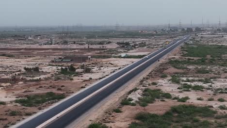 Aerial-shot-of-empty-street-in-the-rural-area-of-Pakistan
