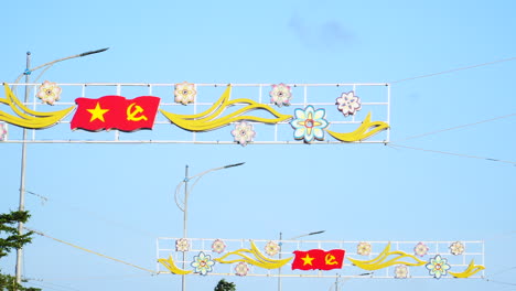 Aesthetic-Vietnamese-And-Communist-Decoration-Symbol-In-Phan-Rang,-Vietnam