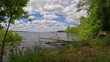 Time-lapse-of-lake-with-moving-water-on-sunny-day