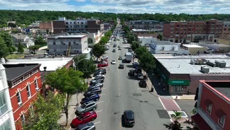 Aerial-reveal-of-Main-Street-in-small-town-USA