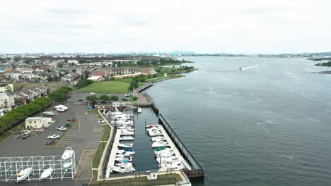 Aerial-drone-shot-of-Elizabeth-New-Jersey-seaport-shore