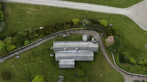 Overhead-View-Of-Boconnoc-Church-On-The-Hilltop-With-Gravestone-In-Cornwall